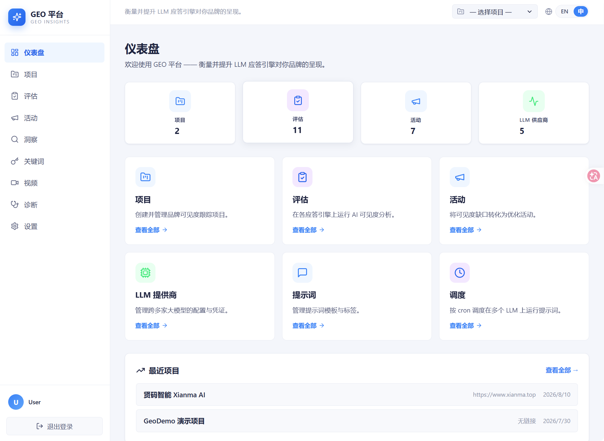 GEO 平台仪表盘