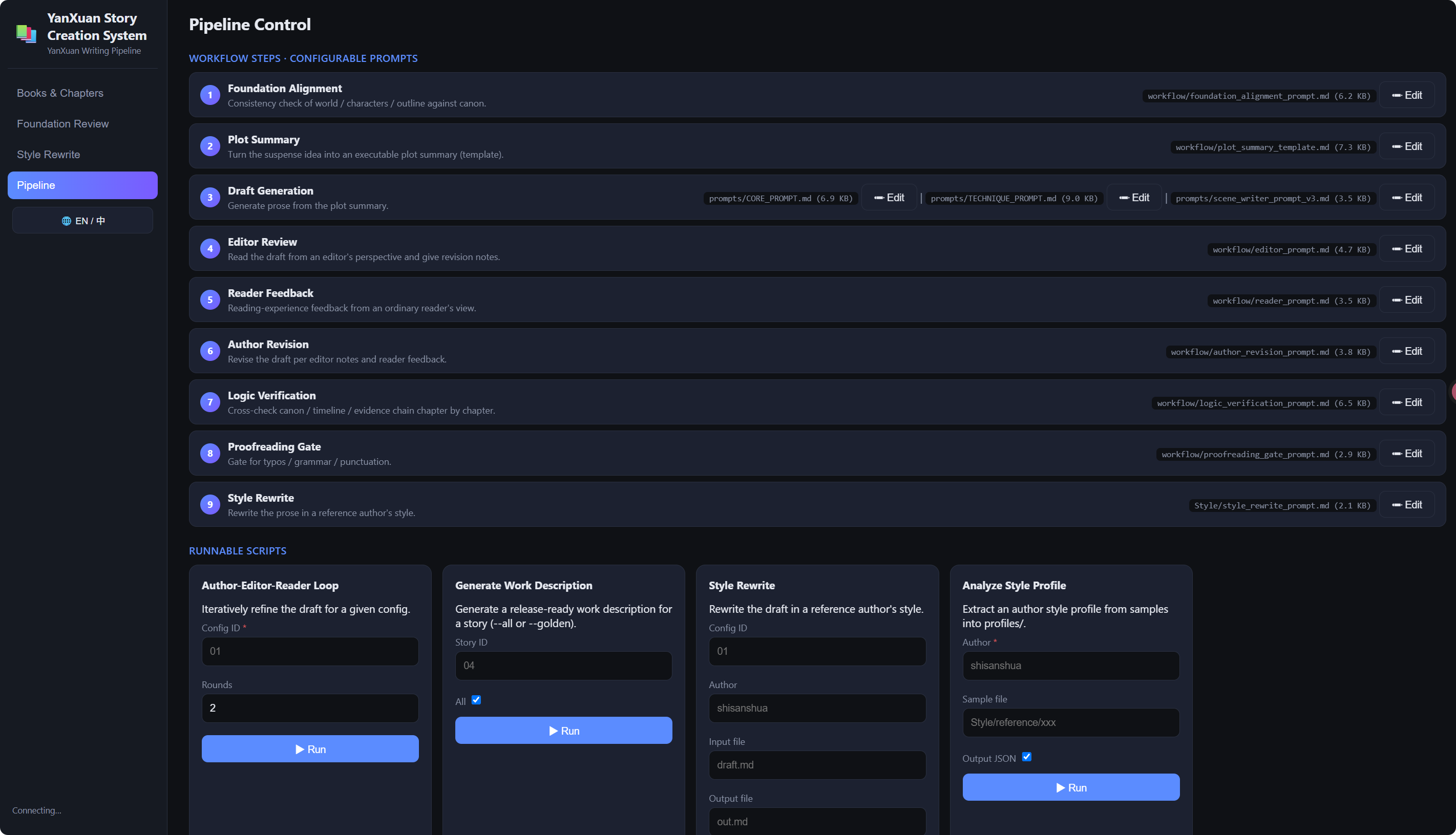 Pipeline Run Control · 9-Step Conveyorized Scheduling